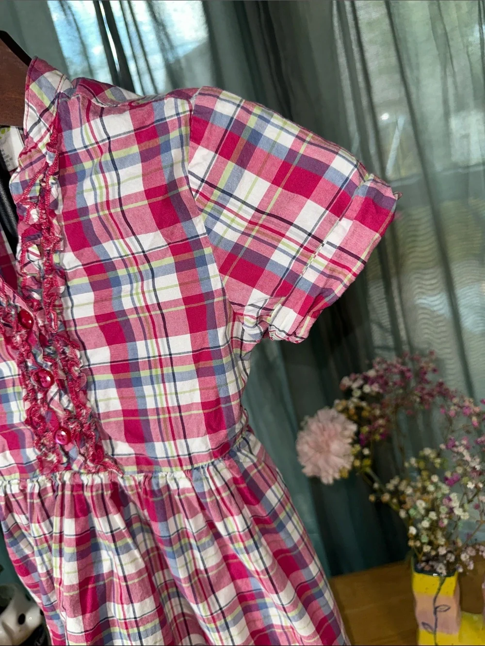 Crazy 8 Girls Pink Plaid Ruffle-Front Short Sleeve Dress
